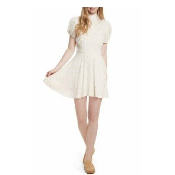 Free People Ivory Green Speckled Abbie Fit/Flare Dress 6 Wedding Graduation NWT - Picture 11 of 13